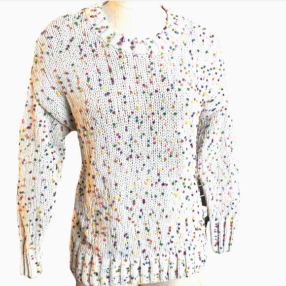 Seven7 Slouchy Chunky Knit Sweater Sz S Multicolor Confetti Pom Poms 193K - Picture 2 of 9